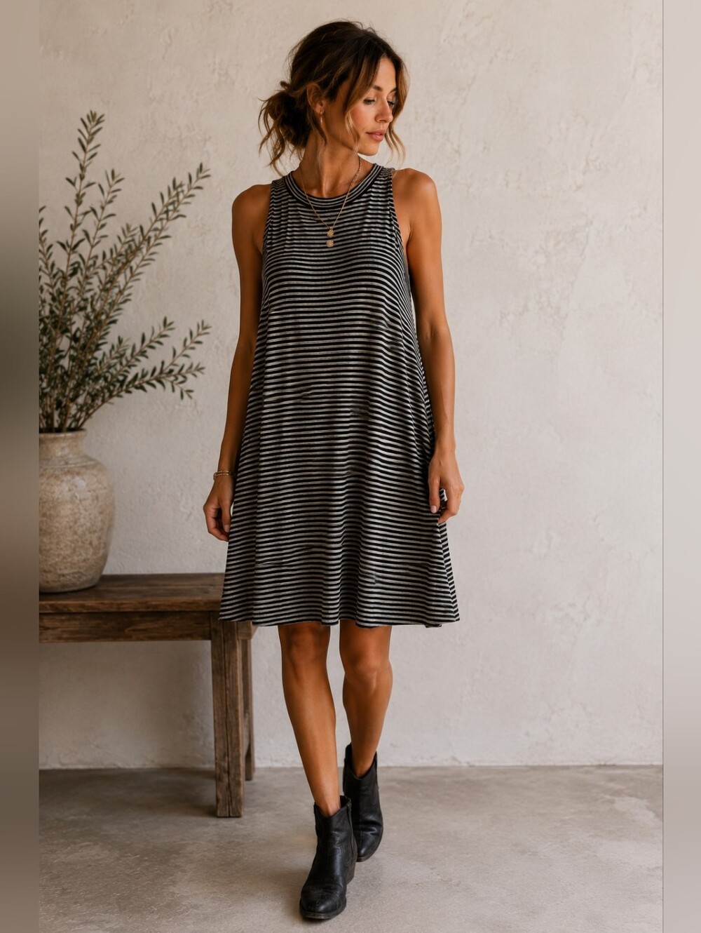 Sadie & Sage Striped Swing Dress Oversized Sleeveless Boho Tank Dress Small